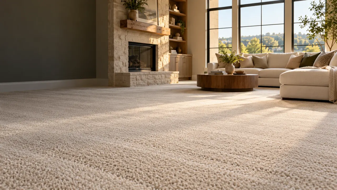 Freshly cleaned carpet in a bright living room