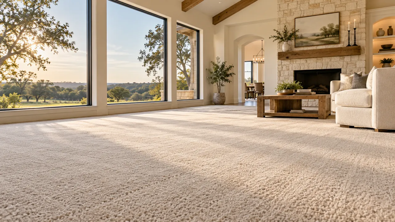 Freshly cleaned carpet in a bright Lantana-area living room