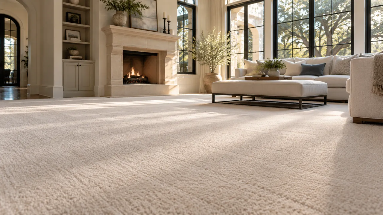 Freshly cleaned carpet in a bright Trophy Club-area living room