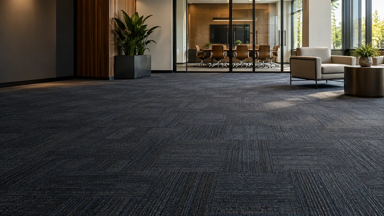 Clean commercial carpet tile in an office