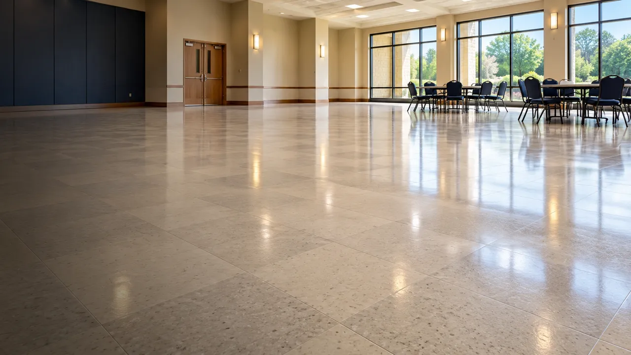 Glossy floor in a large multipurpose room