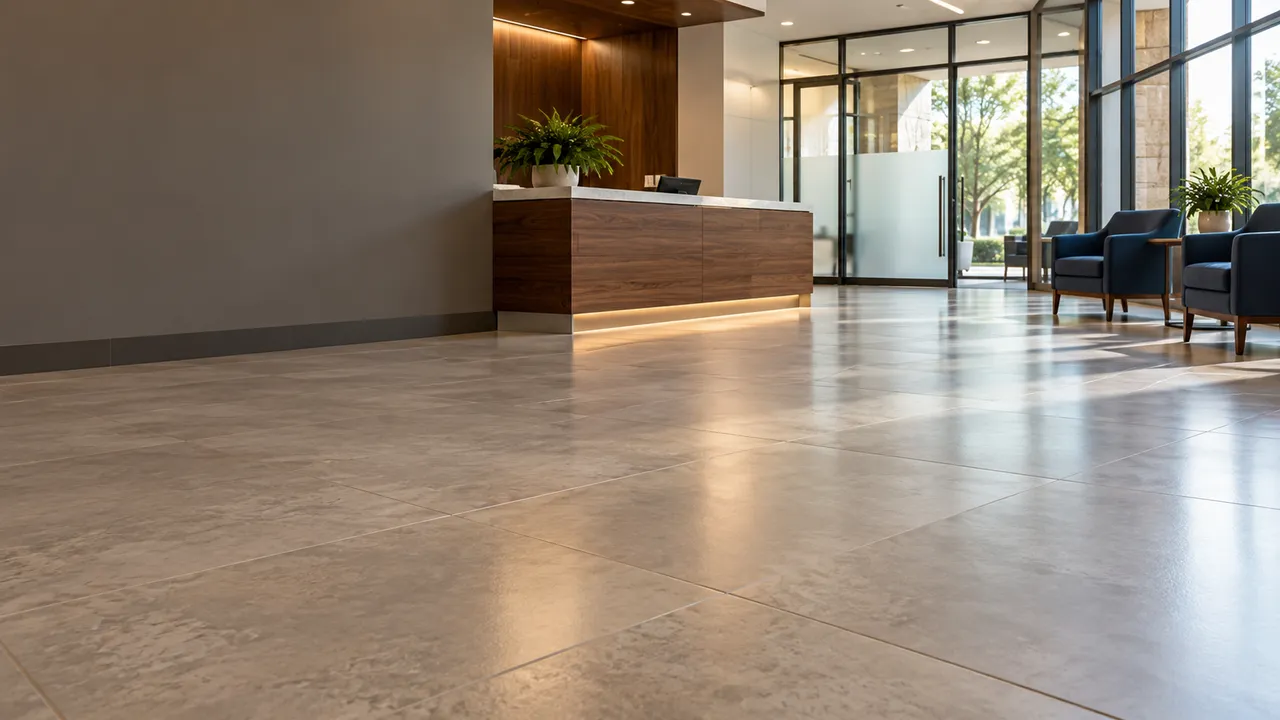 Polished tile floor in a commercial lobby