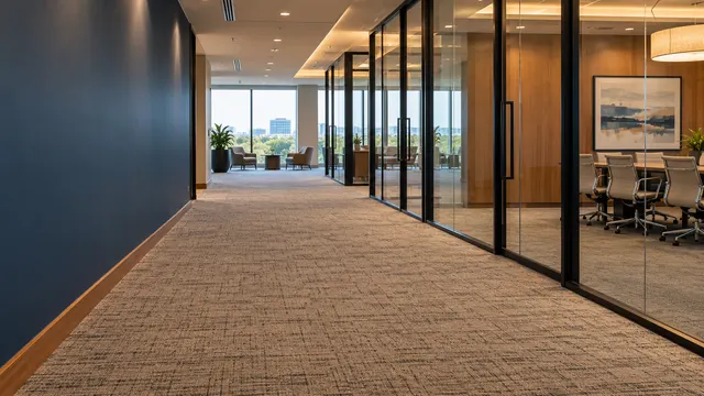 Clean carpet in a bright office corridor