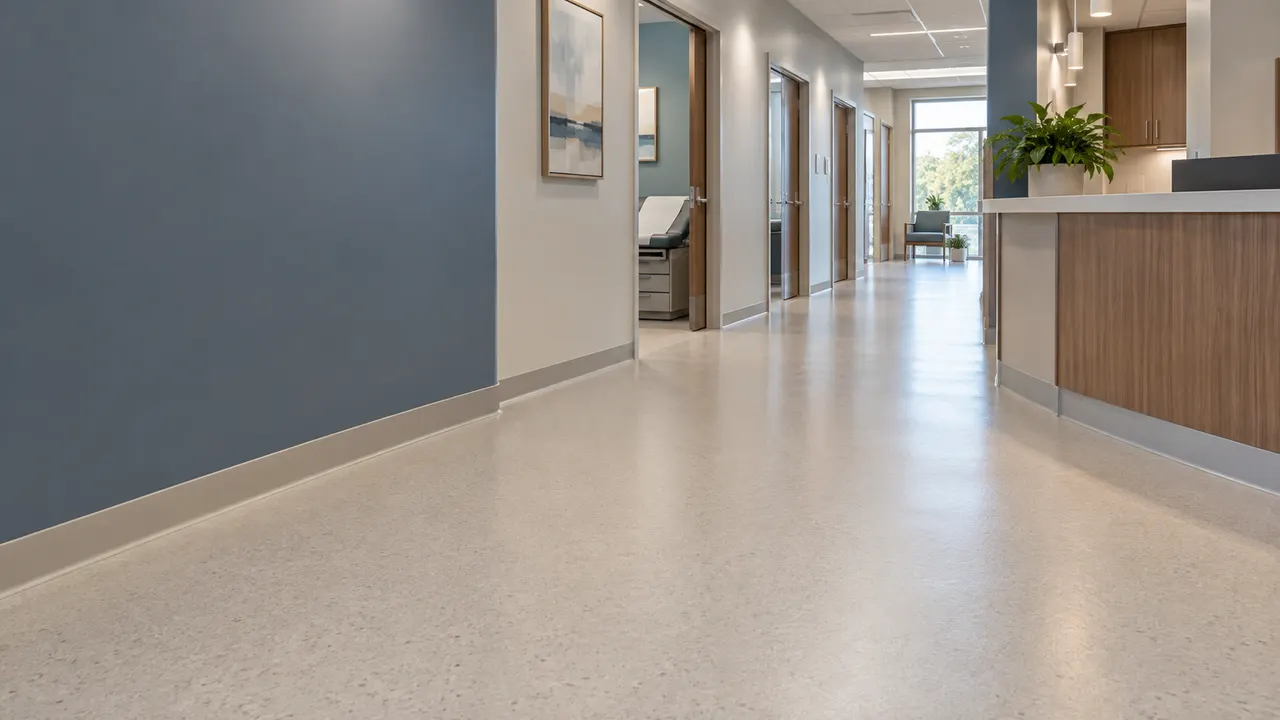 Clean, bright floor in a medical clinic hallway