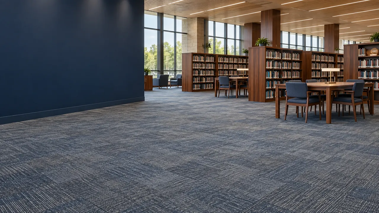 Clean carpet tile in a library reading room