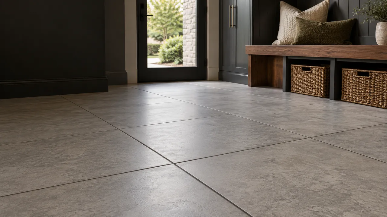 Porcelain tile with uniform charcoal grout lines