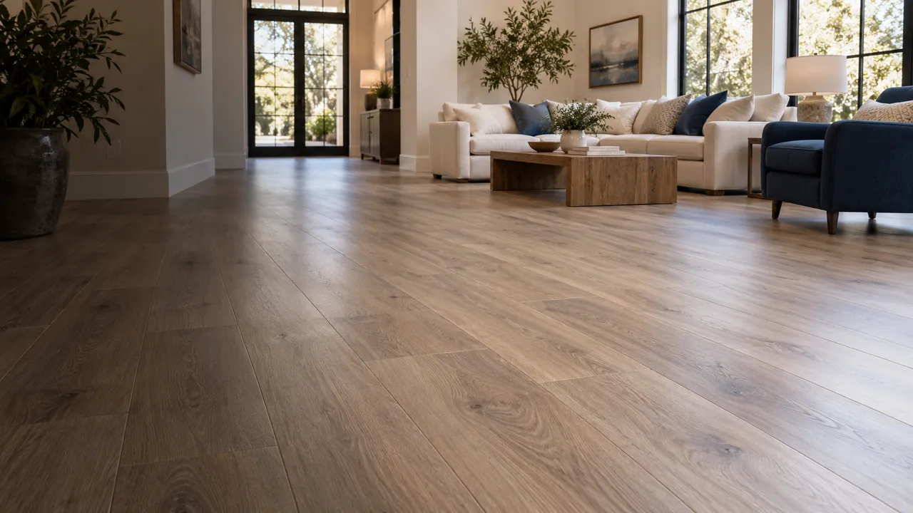 Luxury vinyl plank floor in a family living room