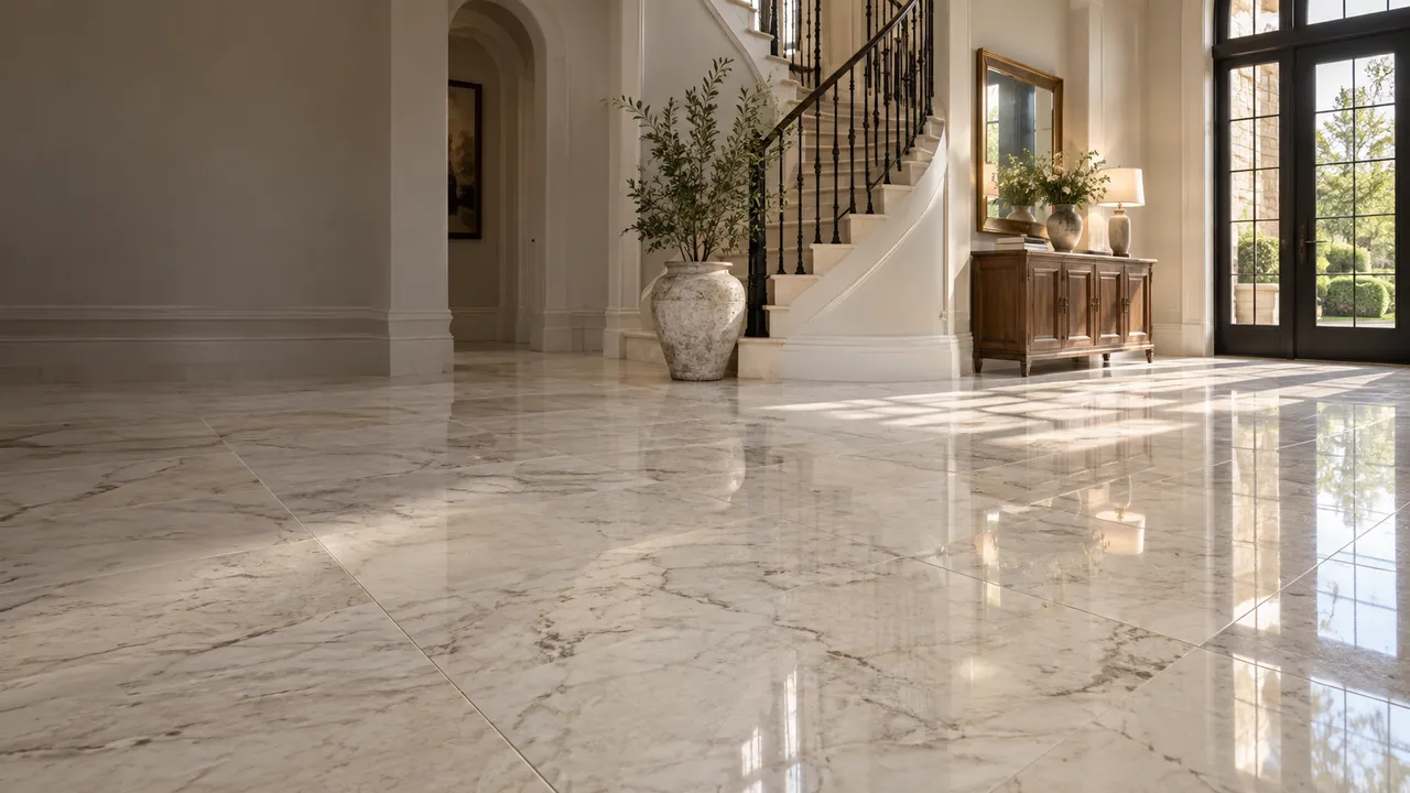 Polished marble floor in a grand entry