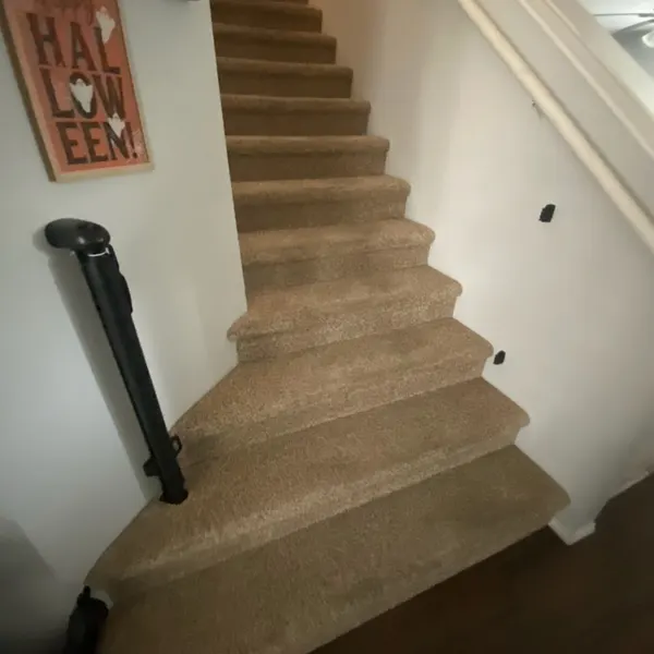 Freshly cleaned carpeted staircase in a north Fort Worth home