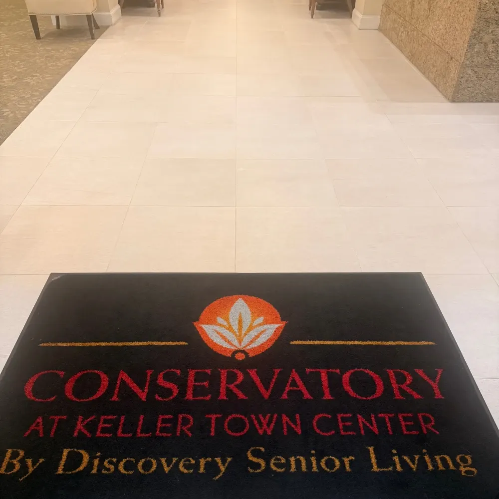 Clean tile floor in a senior living community lobby in Keller