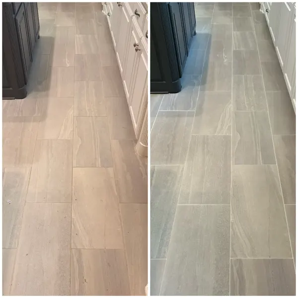 Kitchen grout before and after grout color sealing in Grapevine