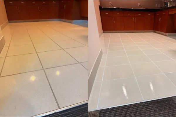 Keller City Hall break room grout before and after grout color sealing