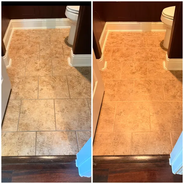 Guest bathroom grout before and after grout color sealing in Lantana