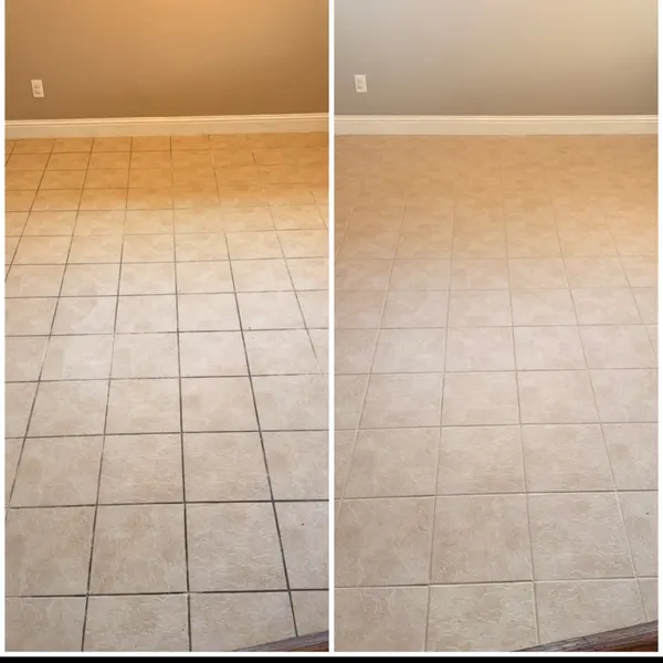 Grout before and after color sealing in an empty Roanoke home before move-in