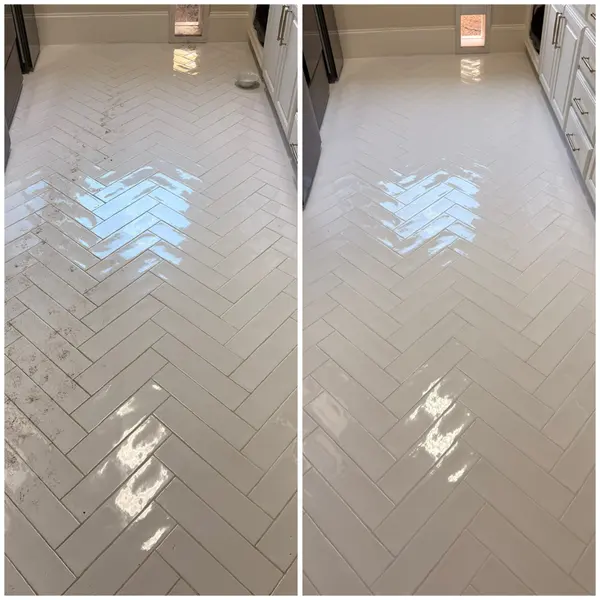 Kitchen tile and grout before and after grout color sealing in Trophy Club