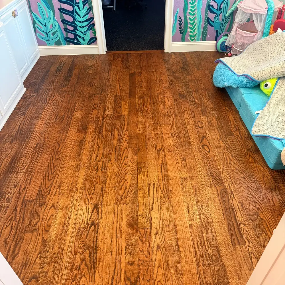 Kids' room hardwood floor after cleaning