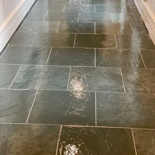 Slate stone lobby floor after natural stone cleaning at a Fort Worth business
