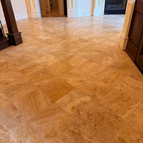 Travertine entry floor after natural stone cleaning in Northlake