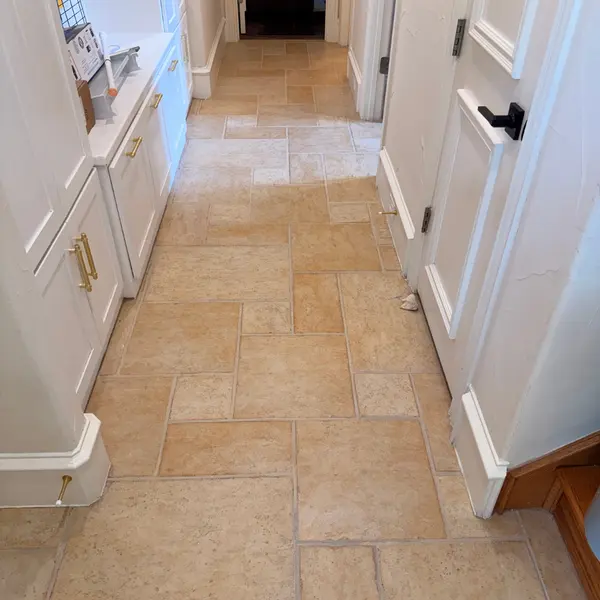 Travertine hallway floor after natural stone cleaning in Roanoke
