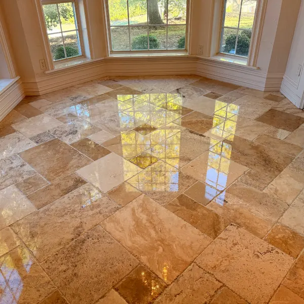 Travertine floor after natural stone cleaning in a Timarron home in Southlake