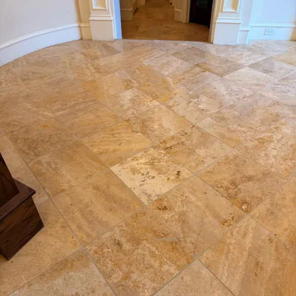 Travertine foyer floor after natural stone cleaning