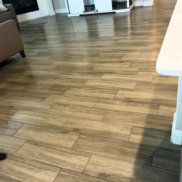 Wood-look tile floor after tile and grout cleaning in North Richland Hills
