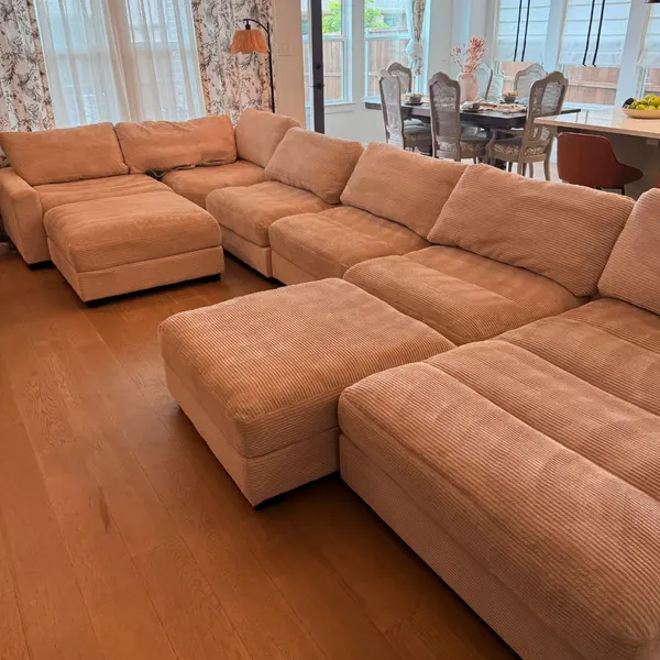 Sectional and ottomans after upholstery cleaning in a Justin home