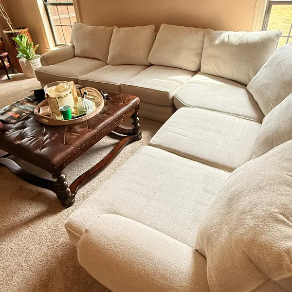 Family-room sectional after upholstery cleaning in a Keller home