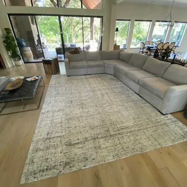 Gray sectional after upholstery cleaning in a Southlake family room