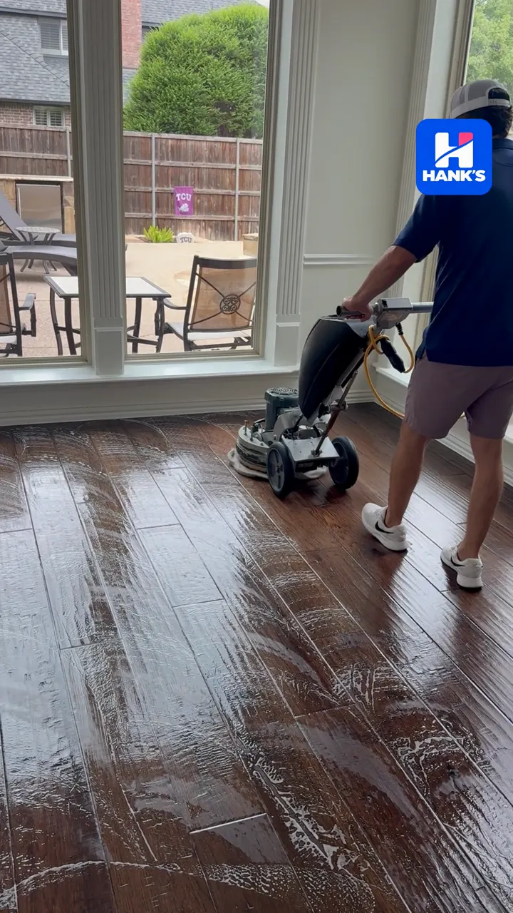 Video of hardwood floors after cleaning and buffing in a Colleyville home