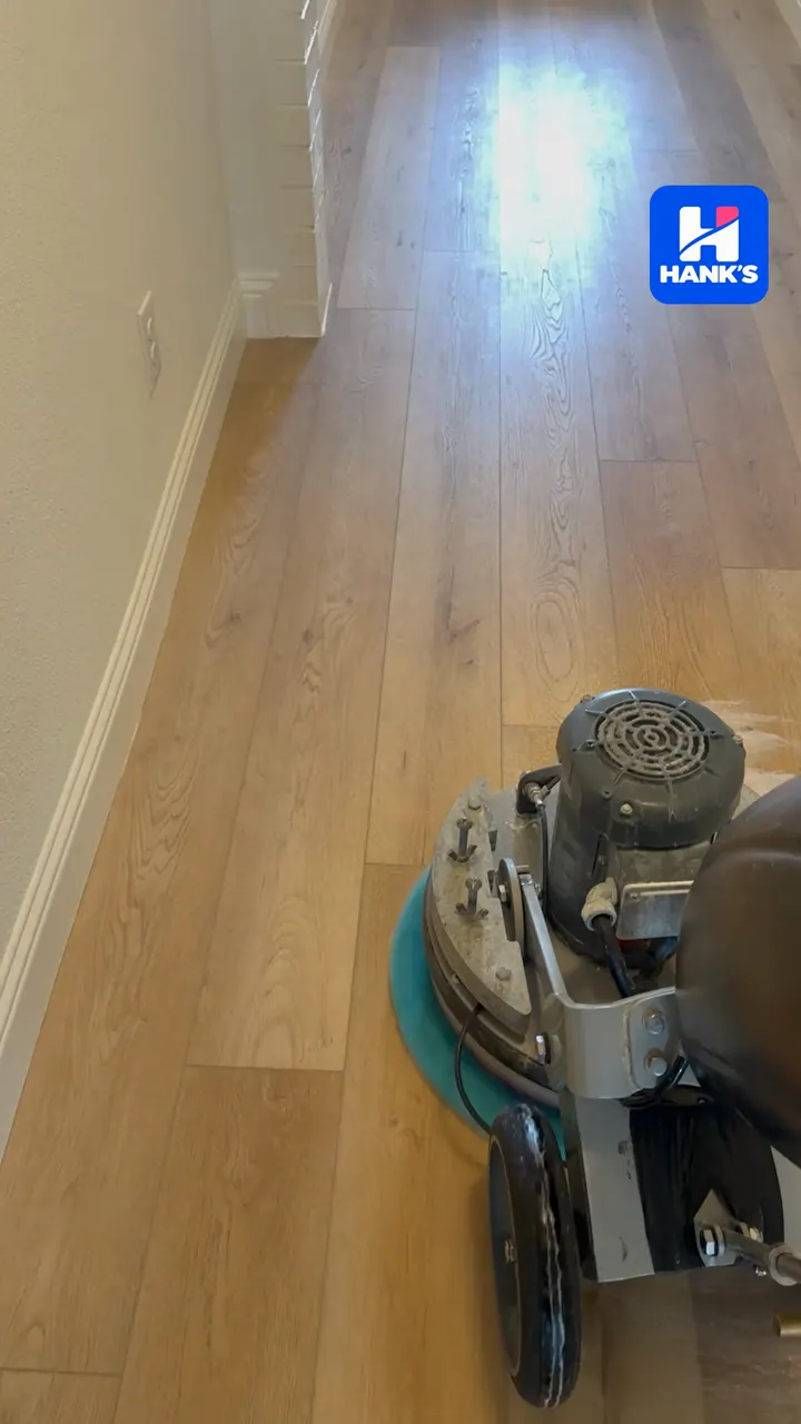 Video of a shiny hardwood hallway after cleaning and buffing in Northlake