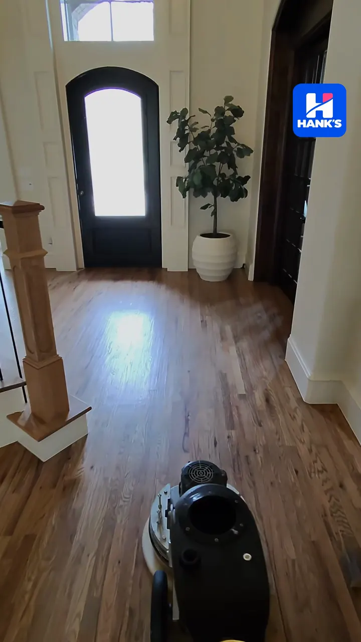 Video of hardwood floor cleaning and buffing in a Southlake foyer