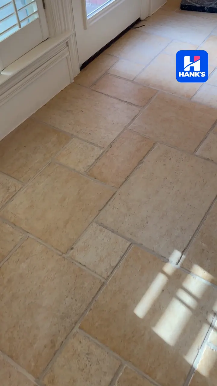Video of sunlit travertine tile after cleaning in a Colleyville home